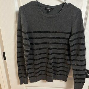 Ann Taylor Gray and Black Striped Sweater